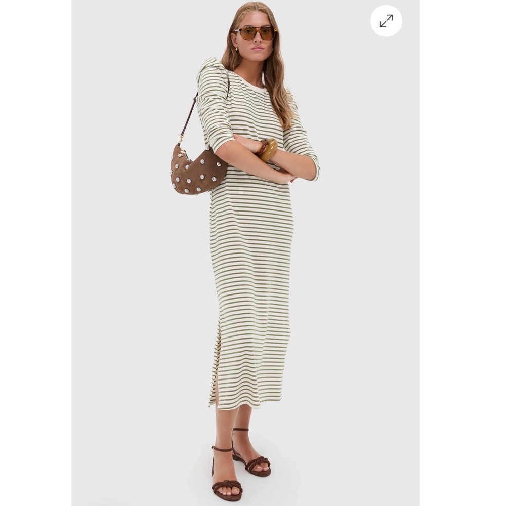 Tuckernuck Pomander Place Olive Stripe Vesty Puff Shoulder Maxi Dress XXL 16